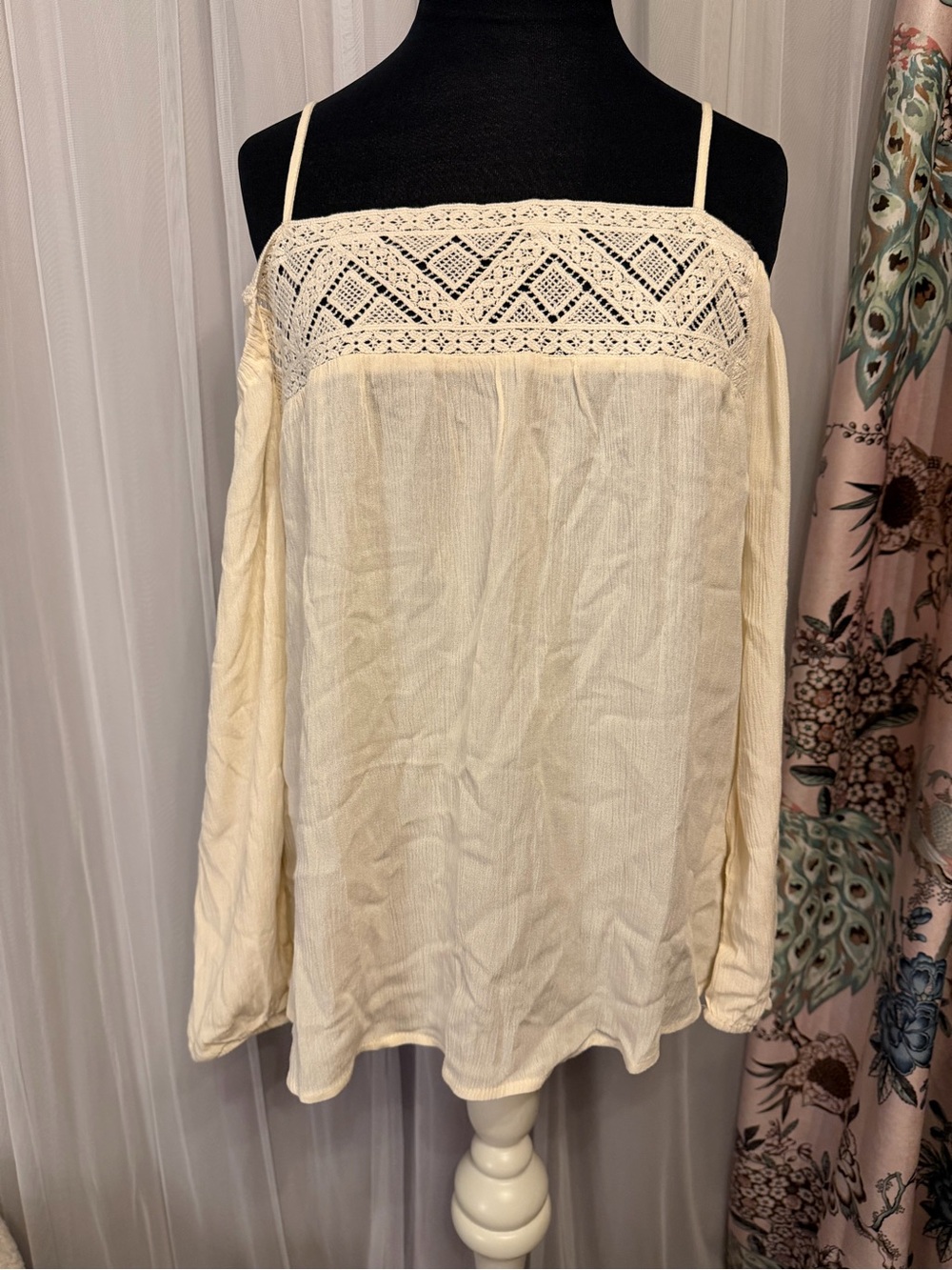 Sweet Wanderer Cream Crochet Cold-Shoulder Blouse